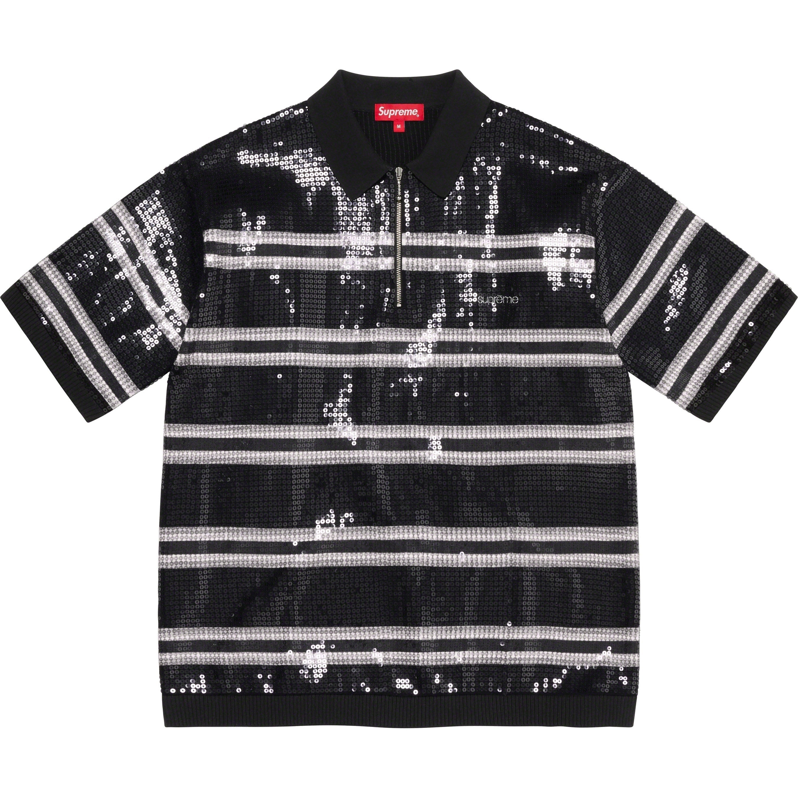 Sequin Stripe Zip Polo view 6